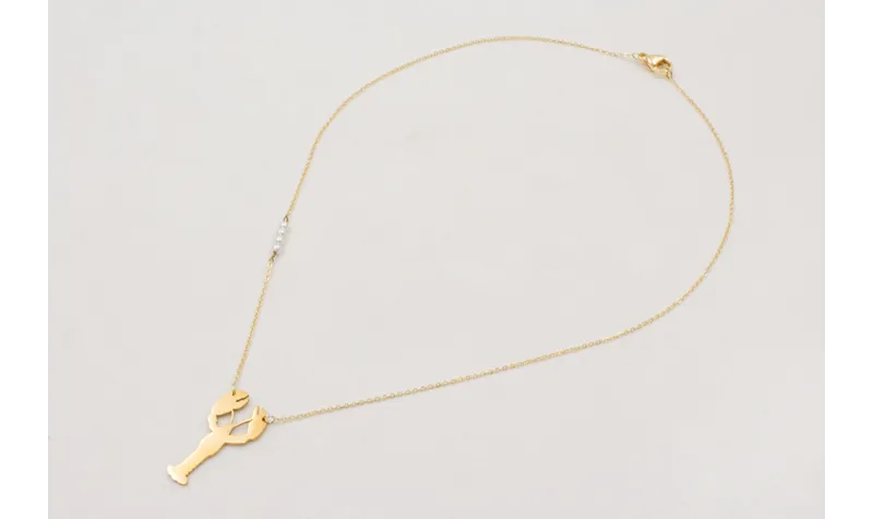 Collar solitario ACERO con langosta dorada y micro