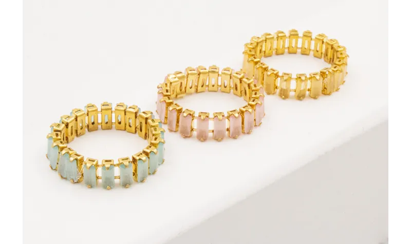 Anillo cadena strass cristales rosa opal.