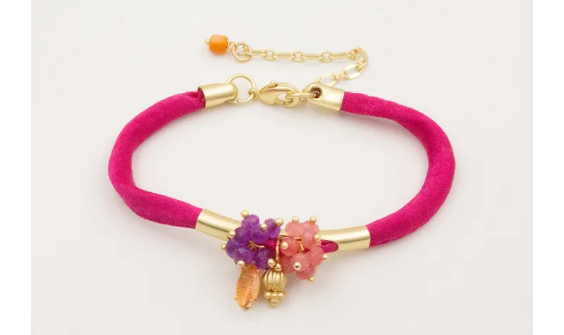 Pulsera seda natural rellena fucsia con tubo arque