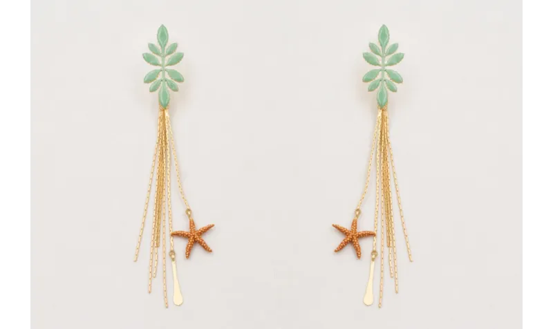 Pendientes perno pétalos esmaltados turquesas con 