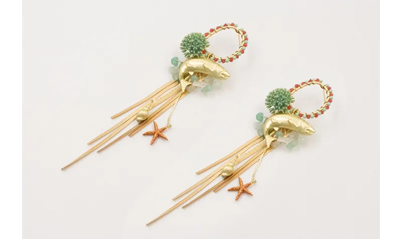 Pendientes aro con bolitas esmalte turquesa con fl