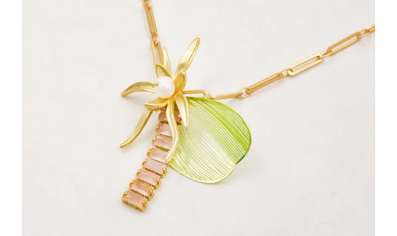 Collar cadena eslabón alargado con colgante hoja m