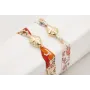 Pulsera lazo estampado bies flores beige y rojas c