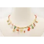 Collar micro tubos coral y cubos dorados mate con 