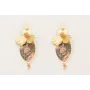 Pendientes perno lamina satinada con flor dorada m