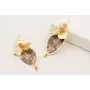 Pendientes perno lamina satinada con flor dorada m