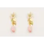 Pendientes perno flor esmalte natural crema,, colg
