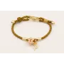 Pulsera cordón pistacho con hilo dorado, tubo meta