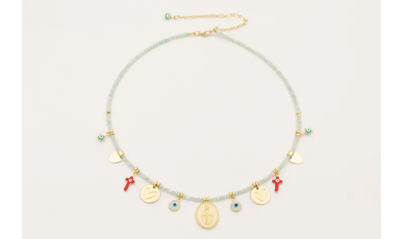 Collar cubos facetados cuarzo color agua con colga