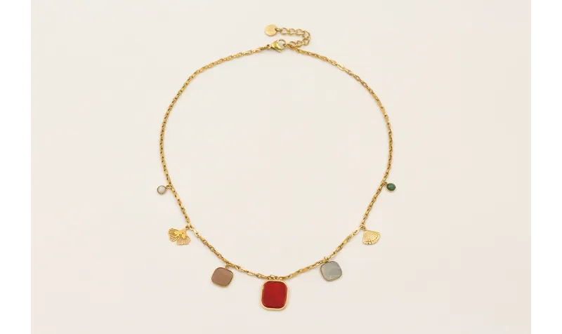 Collar de acero inoxadable con cadena y colgantes 