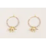 Pendiente aro dorado con miyukis lilas, mini facet