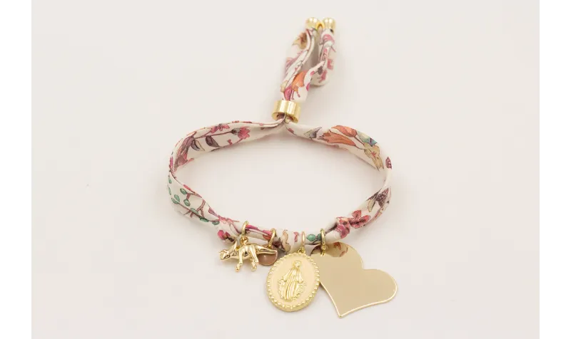 Pulsera lazo liberty ancho estampado flores lilas 