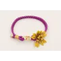 Pulsera cordón morado con hilo dorado con flor miy