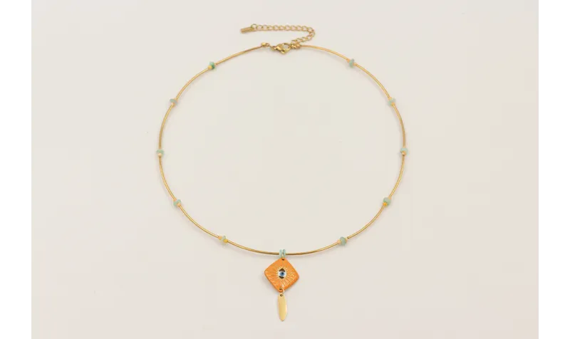 Collar acero inoxidable con tubitos, discos coral 