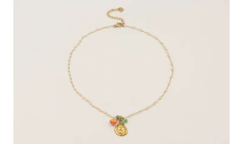 Collar cadena perlitas intercaladas acero inoxidab