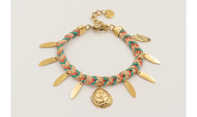 Pulsera trenza hilo macramé color teja, rosita, tu