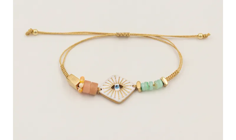 Pulsera de acero inoxidable con hilo dorado nudo s