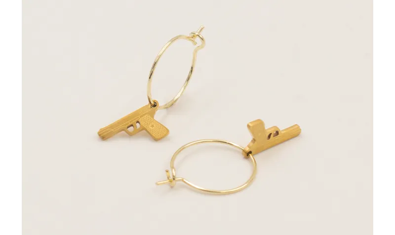 Pendientes de acero inoxidable aro y colgante pist