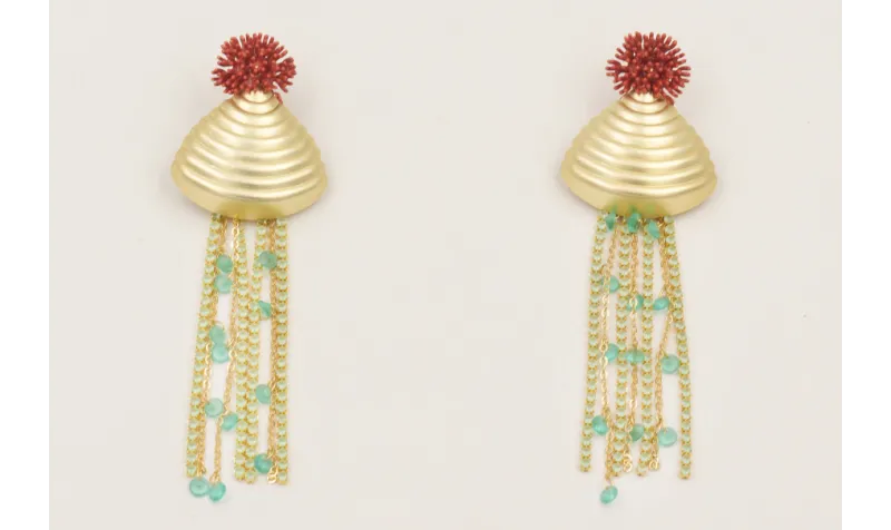 Pendientes perno nenufar teja con concha grande do