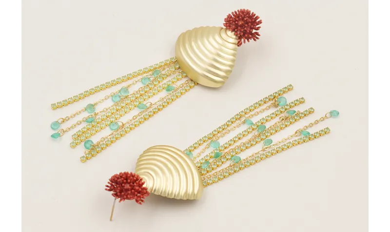 Pendientes perno nenufar teja con concha grande do