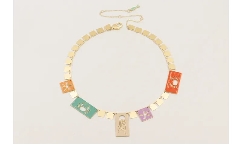 Collar cadena cuadrados colgando con colgantes esm