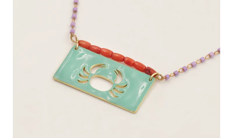 Collar cadena miyuki lila con rectangulo calado ca