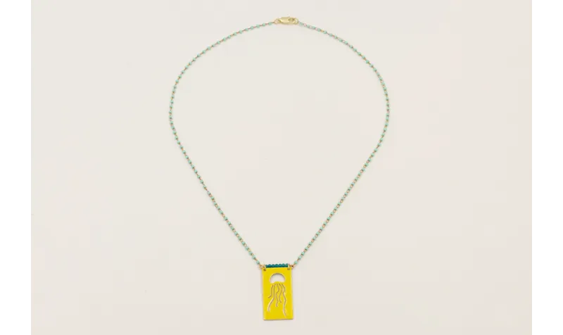 Collar cadena miyuki amarillo con rectangulo calad