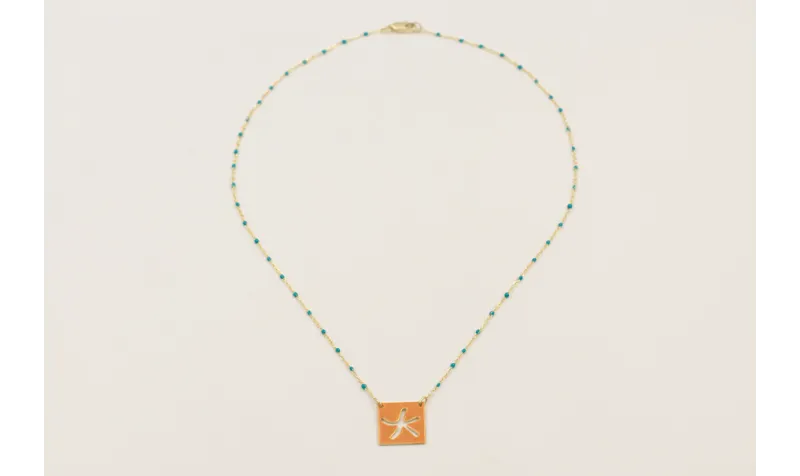 Collar cadena micro esmlate azul con colgante cuad