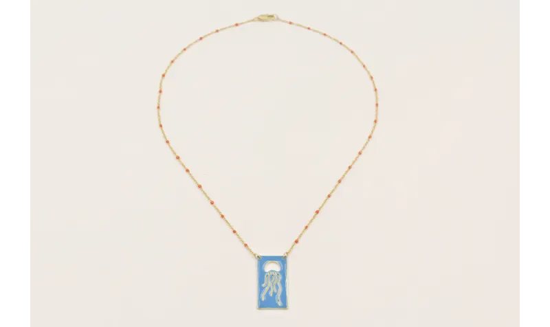 Collar cadena micro esmlate teja con colgante rect