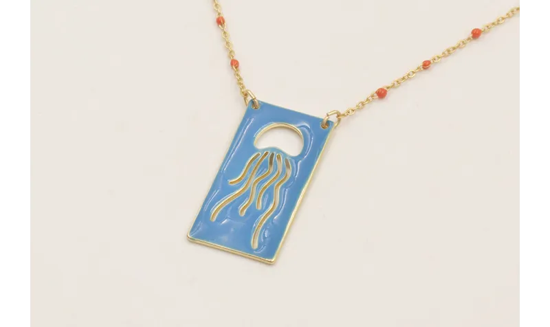 Collar cadena micro esmlate teja con colgante rect