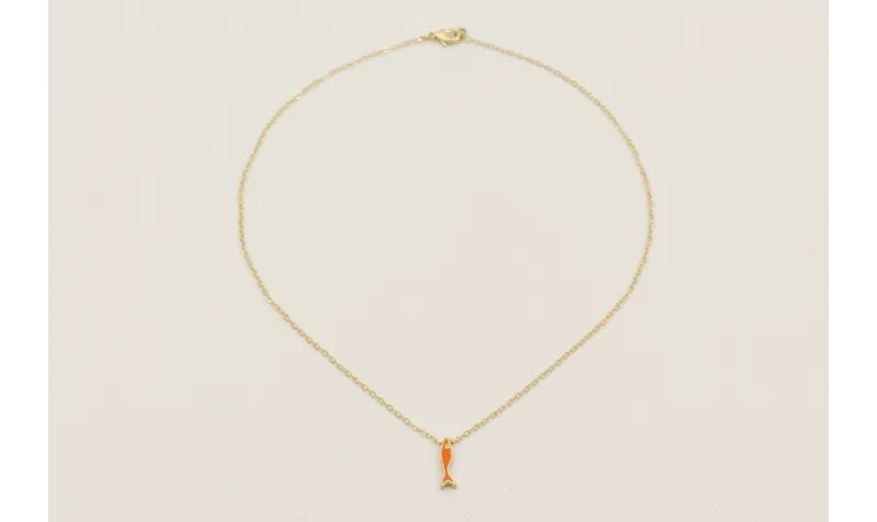 Solitario cadena eslabón pequeño con pez esmaltado