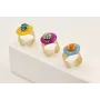 Anillo dorado mate con disco cuarzo amarillo y bur
