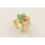 Anillo dorado mate con  burruño bolitas verde opac
