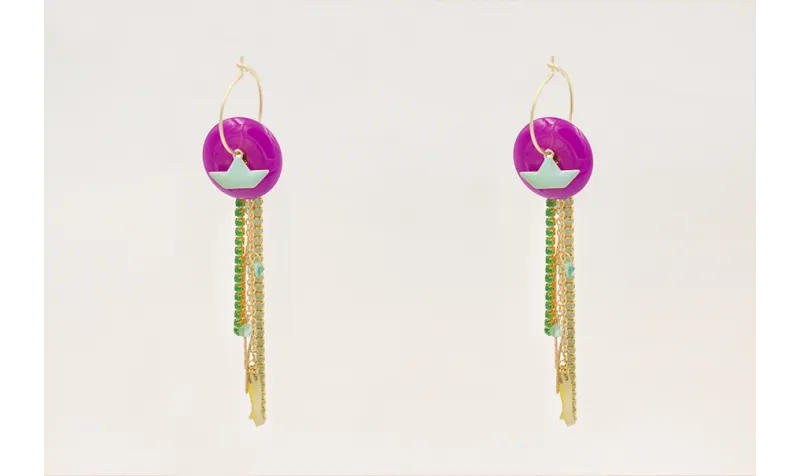 Pendientes aro mediano con disco cuarzo morado, ba