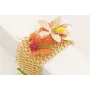 Pulsera malla con flor beige, mariposa naranja,est
