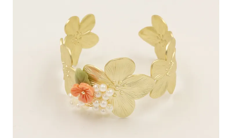 Brazalete flores dorado amte con rama de perlas y 
