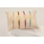 Pulsera hilo azul claro con pieza 6 aros dorada ma