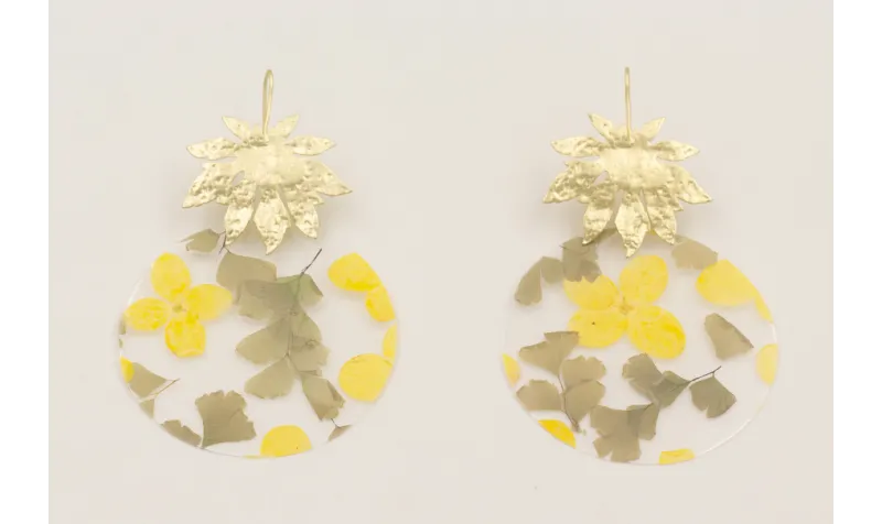 Pendientes hoja 9 puntas dorado mate y lentejuela 