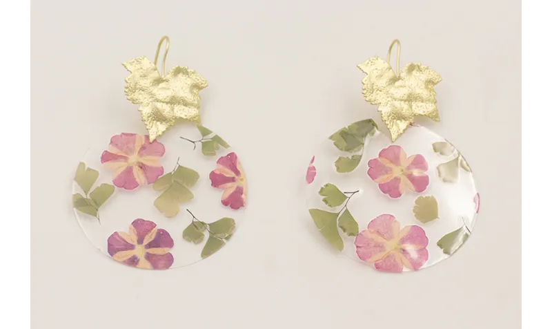 Pendientes perno hoja 5 puntas y disco lentejuela 