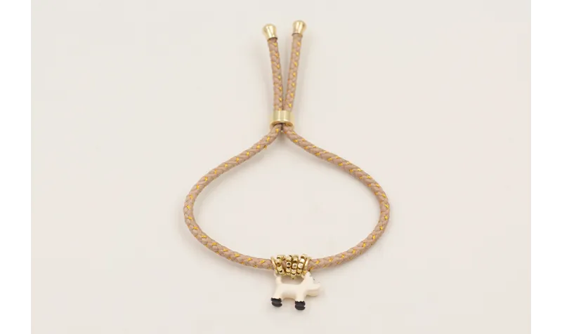 Pulsera cordón hilo dorado color beige con colgant