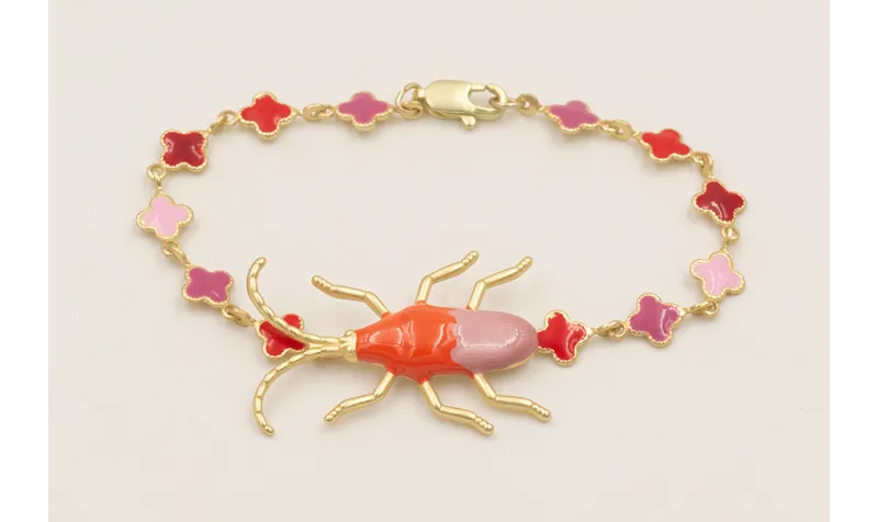 Pulsera cadena mini treboles esmaltados lila,rojo,