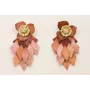 Pendientes perno flor grande dorado mate con ramil