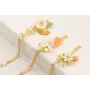 Pulsera cadena strass rectangular cristal, flores 