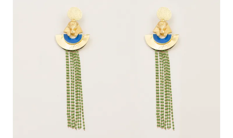 Pendientes disco dorado mate con faraón esmaltado 