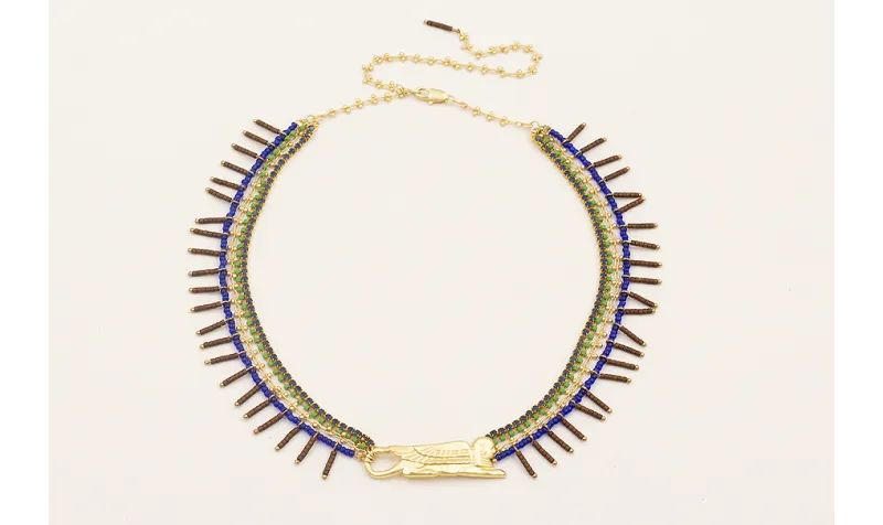 Collar pieza esfinge con tiras de cadena miyuki ve