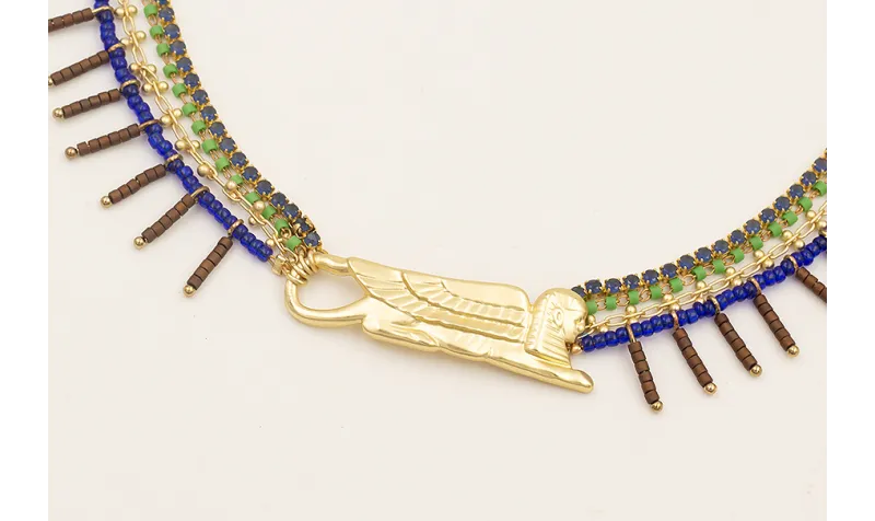 Collar pieza esfinge con tiras de cadena miyuki ve