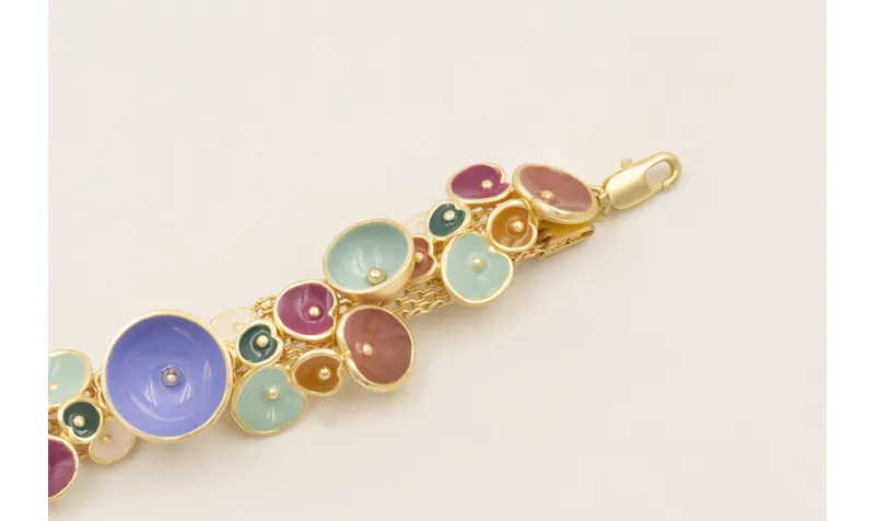 Pulsera cadena malla con semi bolas y colgantes fl