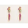 Pendientes perno flores esmaltadas marrón,turquesa