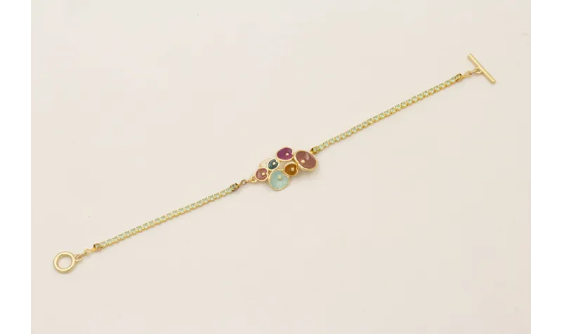 Pulsera cadena strass agua opal con pieza flores e