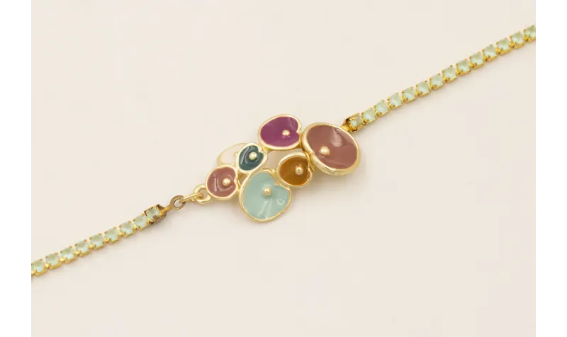 Pulsera cadena strass agua opal con pieza flores e